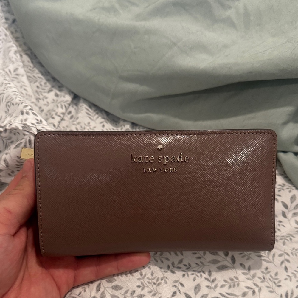 kate spade brown Saffiano Zip-Around Wallet